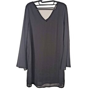 Japna Dress Womens Medium Black Sheer Bell Sleeve V Neck Mini Whimsygoth Goth